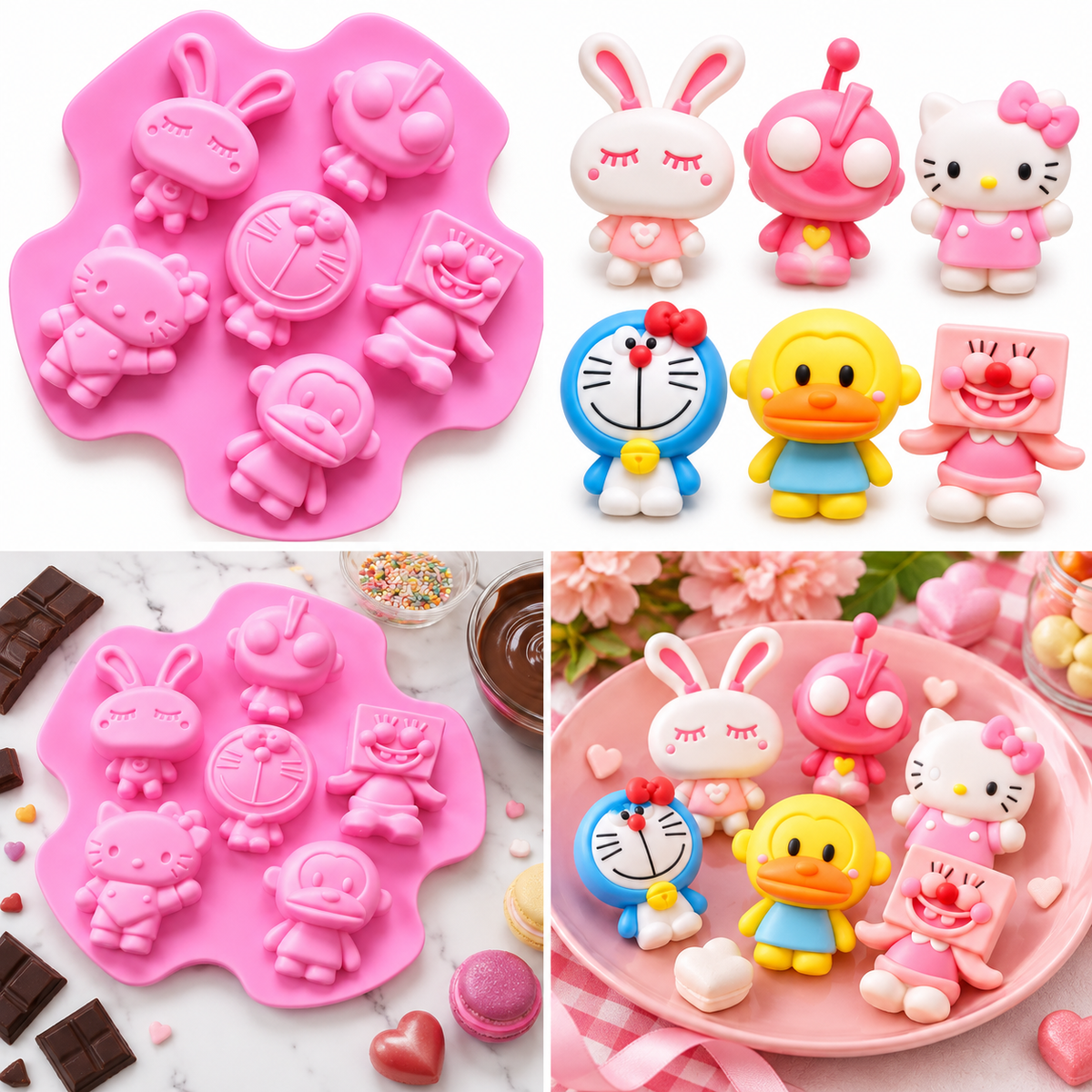 6 Cavity Cute Cartoon Character Silicone Mold Cake Decoration Soap Candle