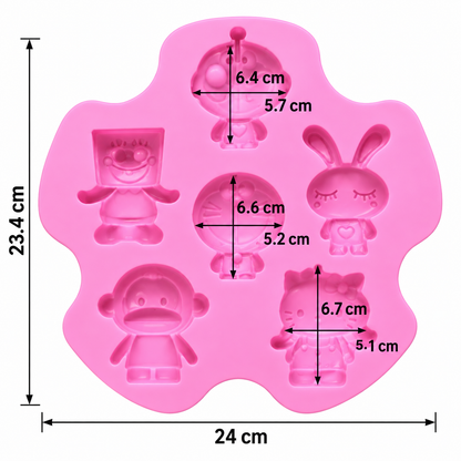 6 Cavity Cute Cartoon Character Silicone Mold Cake Decoration Soap Candle