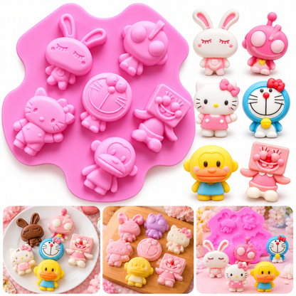 6 Cavity Cute Cartoon Character Silicone Mold Cake Decoration Soap Candle