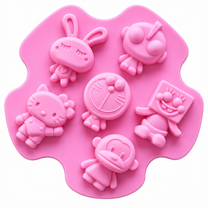 6 Cavity Cute Cartoon Character Silicone Mold Cake Decoration Soap Candle
