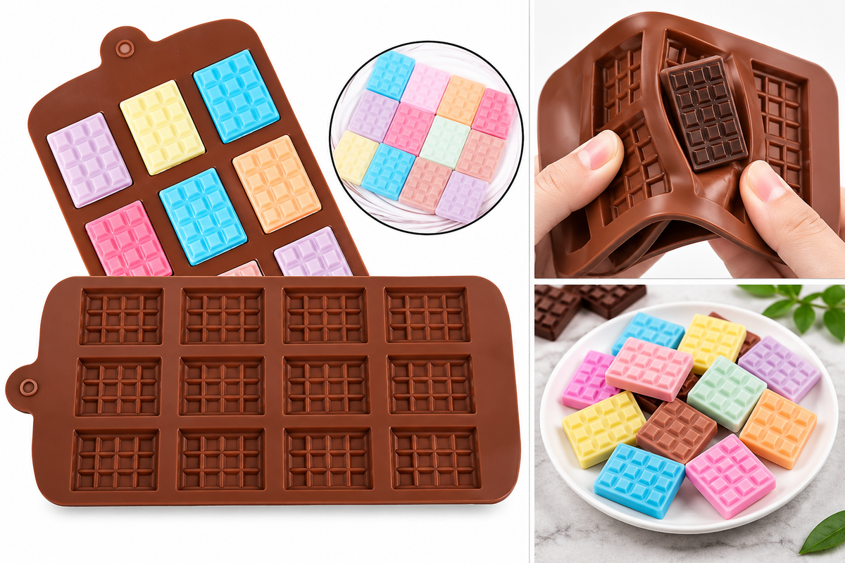 12 Cavity Chocolate Bar Silicone Mold for making chocolates, candy, soap and desserts