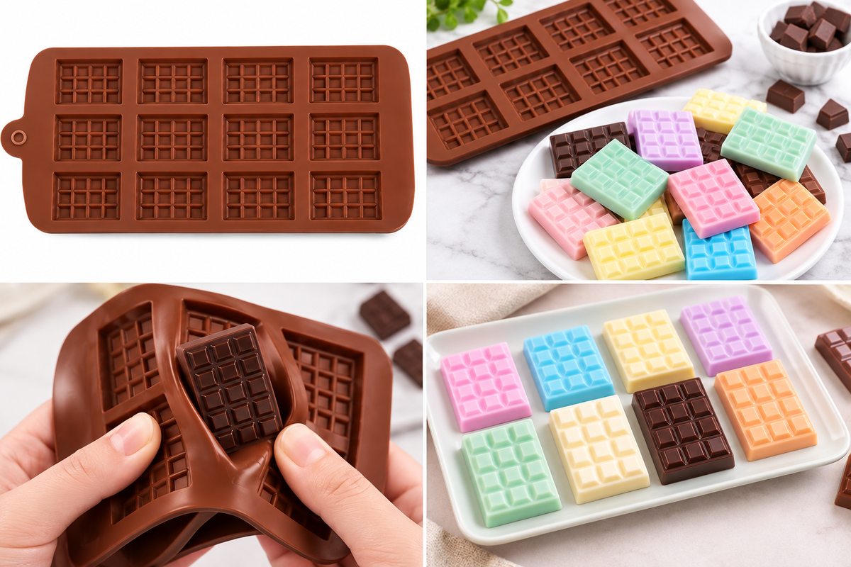 12 Cavity Chocolate Bar Silicone Mold for making chocolates, candy, soap and desserts