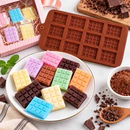 12 Cavity Chocolate Bar Silicone Mold for making chocolates, candy, soap and desserts