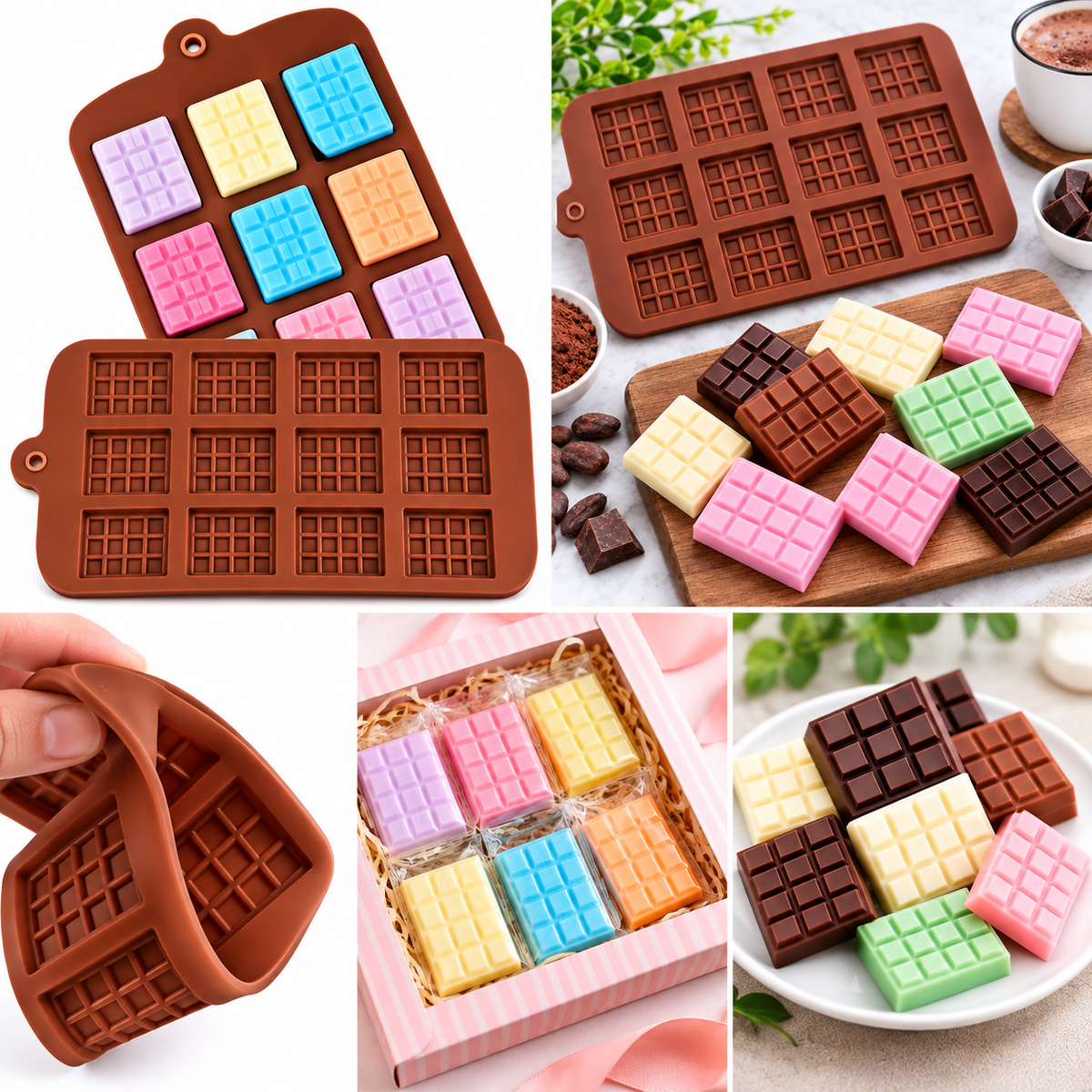 12 Cavity Chocolate Bar Silicone Mold for making chocolates, candy, soap and desserts