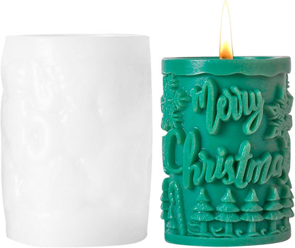 Merry Christmas Pillar Snowflake Tree Pattern Design X-Mas Cylindrical Silicone Candle Mould (D Grade) Type 3