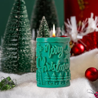 Merry Christmas Pillar Snowflake Tree Pattern Design X-Mas Cylindrical Silicone Candle Mould (D Grade) Type 3