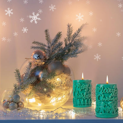 Merry Christmas Pillar Snowflake Tree Pattern Design X-Mas Cylindrical Silicone Candle Mould (D Grade) Type 3