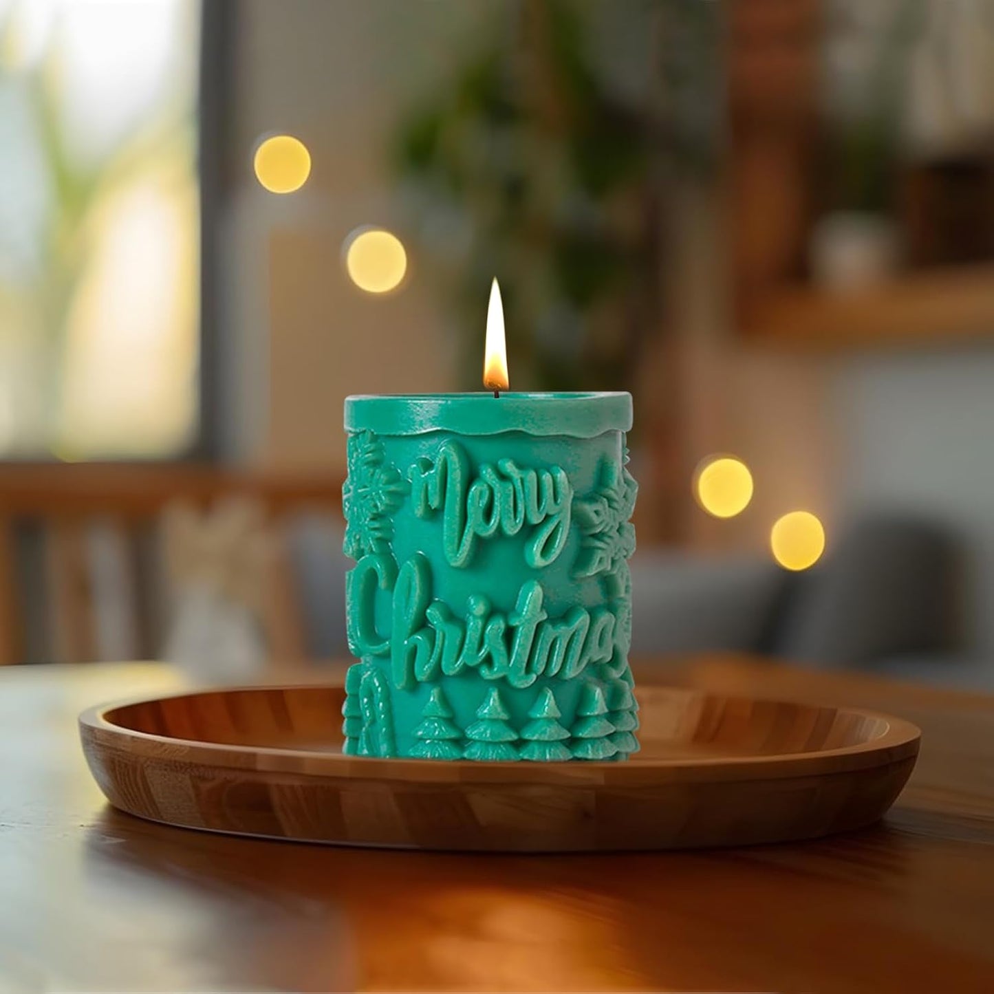 Merry Christmas Pillar Snowflake Tree Pattern Design X-Mas Cylindrical Silicone Candle Mould (D Grade) Type 3