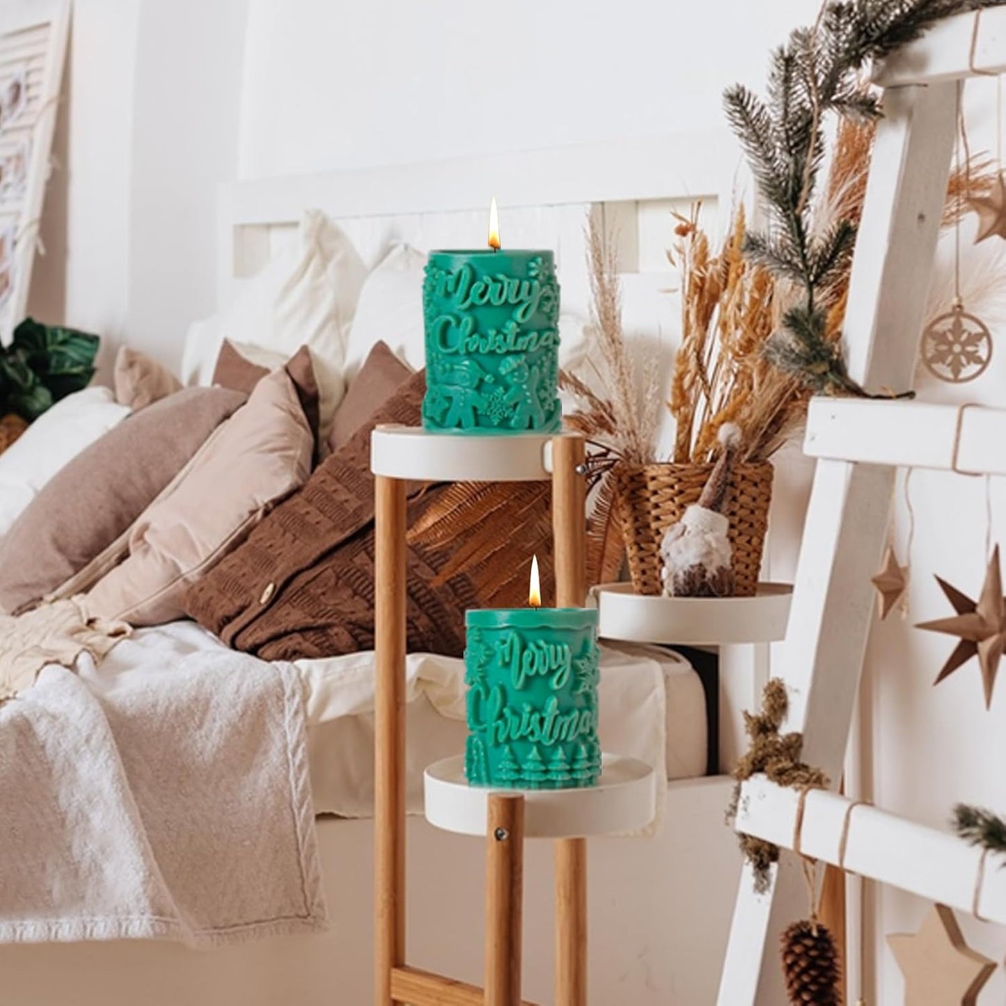 Merry Christmas Pillar Snowflake Tree Pattern Design X-Mas Cylindrical Silicone Candle Mould (D Grade) Type 3