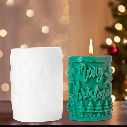 Merry Christmas Pillar Snowflake Tree Pattern Design X-Mas Cylindrical Silicone Candle Mould (D Grade) Type 3