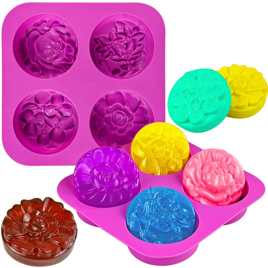 4 Cavity Flower Shape Silicone Soap Molde for Soap Candle Resin Chocolate Jelly