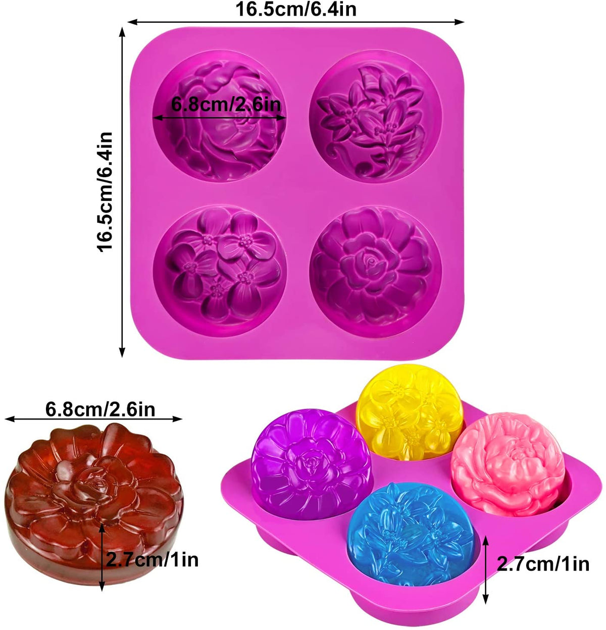 4 Cavity Flower Shape Silicone Soap Molde for Soap Candle Resin Chocolate Jelly
