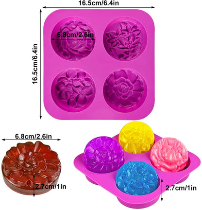 4 Cavity Flower Shape Silicone Soap Molde for Soap Candle Resin Chocolate Jelly