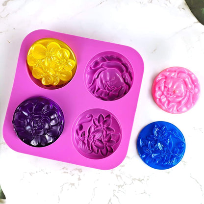 4 Cavity Flower Shape Silicone Soap Molde for Soap Candle Resin Chocolate Jelly