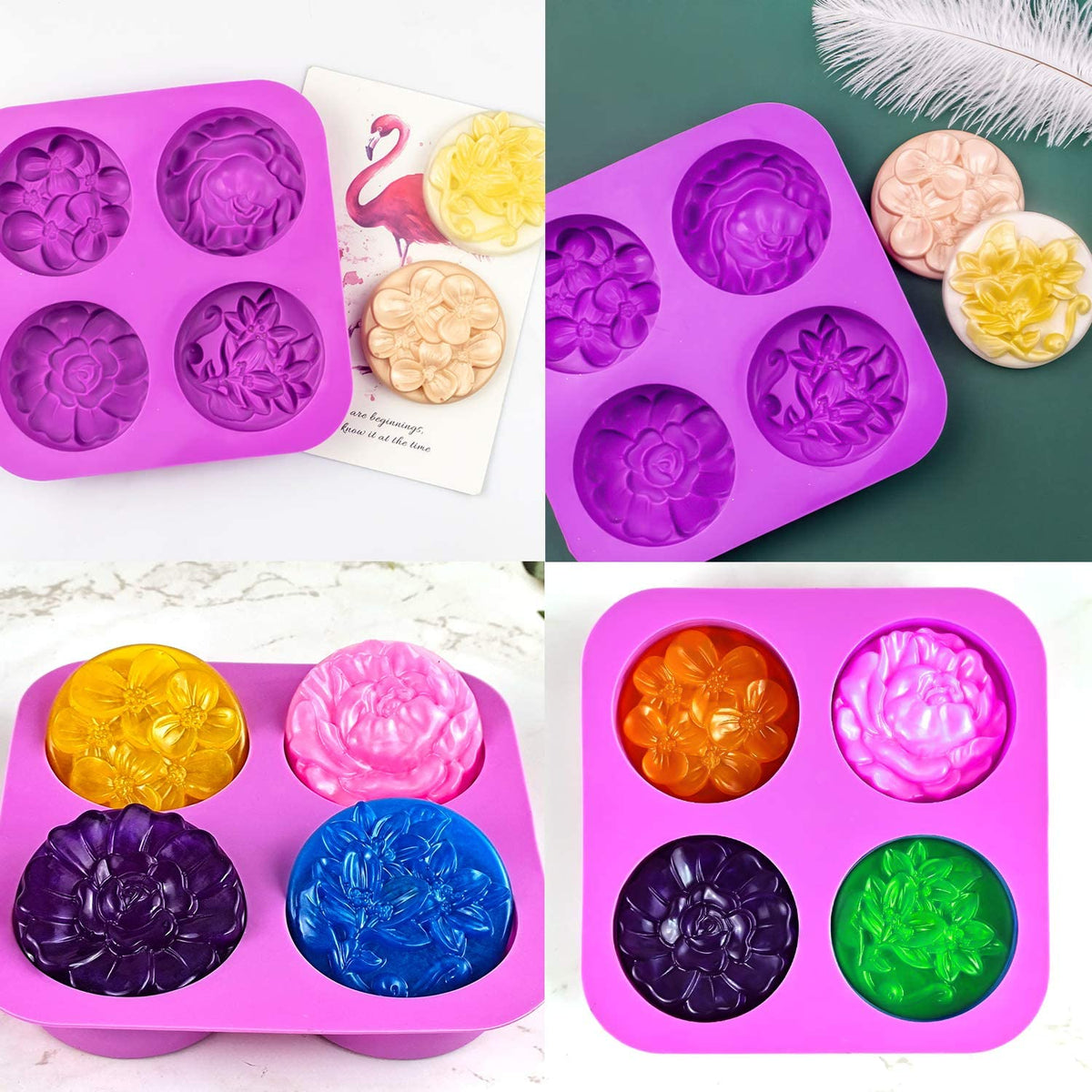 4 Cavity Flower Shape Silicone Soap Molde for Soap Candle Resin Chocolate Jelly