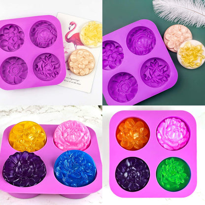 4 Cavity Flower Shape Silicone Soap Molde for Soap Candle Resin Chocolate Jelly