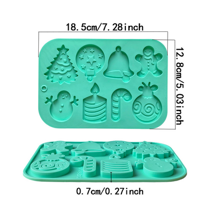 8 Cavity Christmas Silicone Mould for Gingerbread Bell Tree Snowman DIY Decorations
