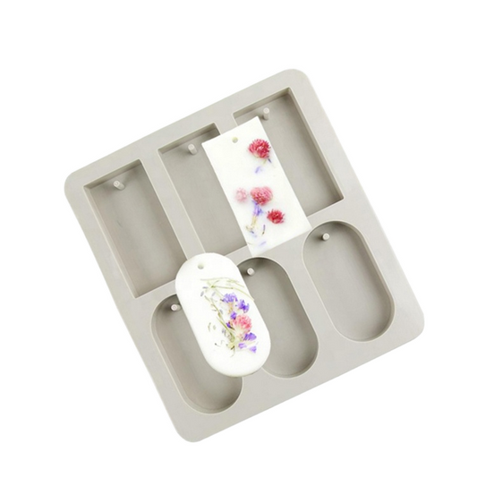 6 Cavity Silicone Mould for Rectangle and Oval Wax Sachets Soap Bars and DIY Craft Projects