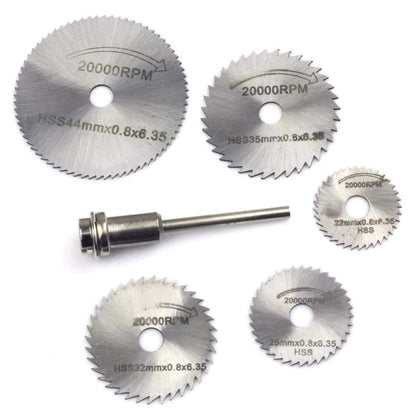 Pack 6 Pcs Set, 5X HSS Circular Wood Cutting Saw Blade Discs + 1X (Design No # 1, Pack 6 Pcs Set)