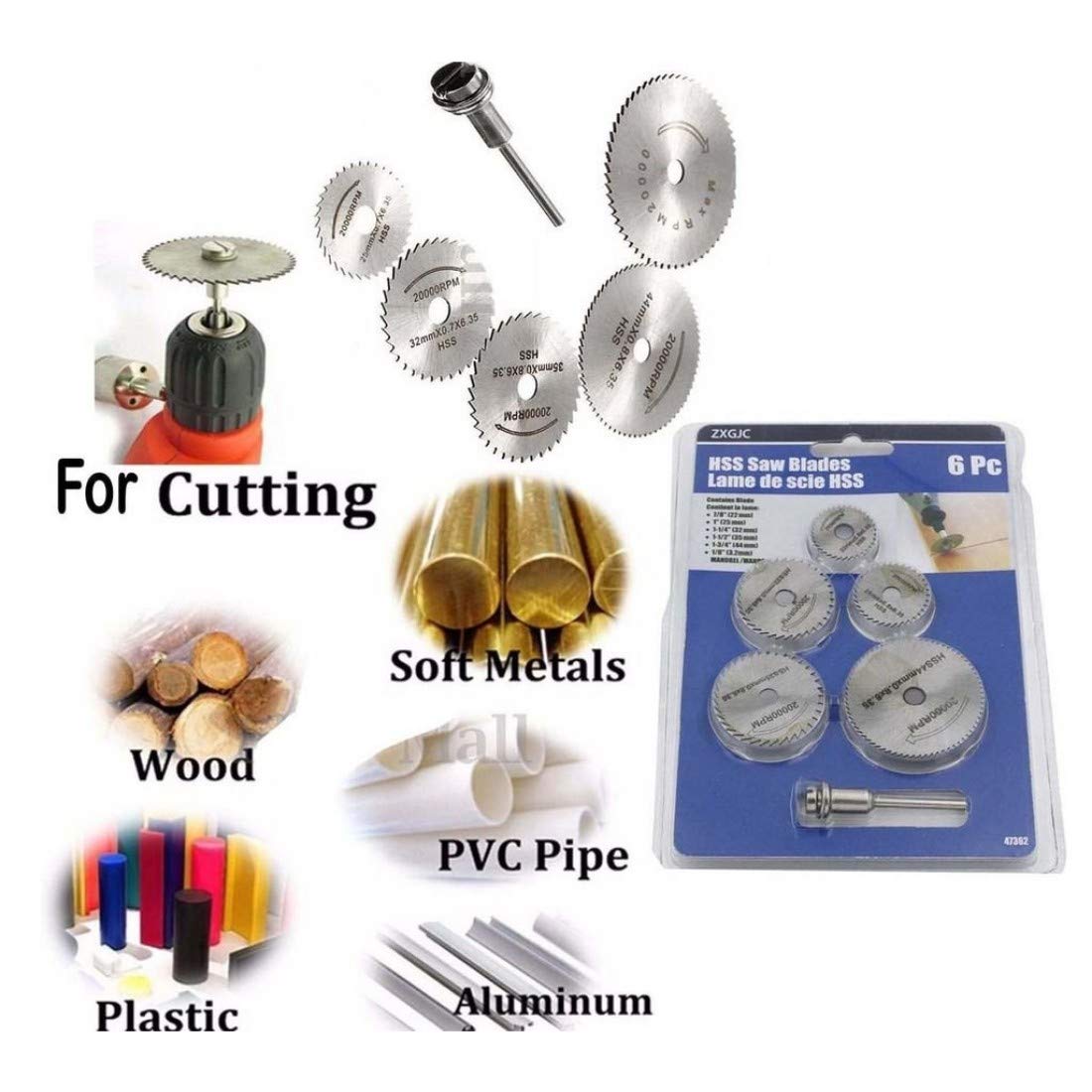 Pack 6 Pcs Set, 5X HSS Circular Wood Cutting Saw Blade Discs + 1X (Design No # 1, Pack 6 Pcs Set)