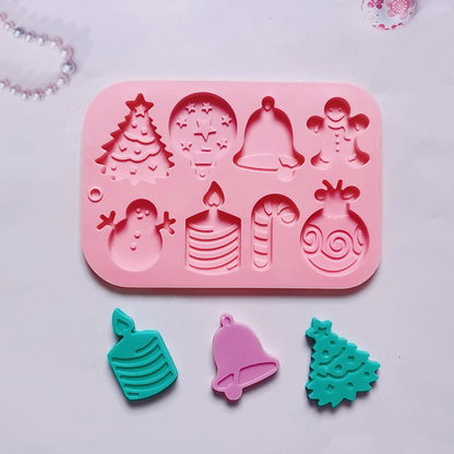 8 Cavity Christmas Silicone Mould for Gingerbread Bell Tree Snowman DIY Decorations