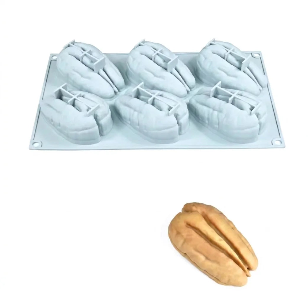 6 Cavity Pecan Shape Silicone Mould Chocolate Jelly Pudding Pastry Dessert