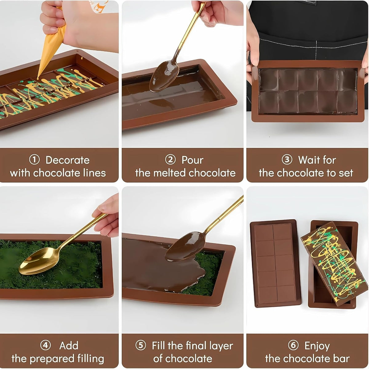 Large Rectangular Chocolate Bar Silicone Mold Chocolate Kunafa Candy Dessert Brownie