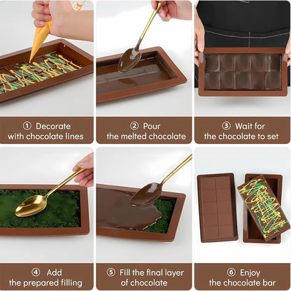 Large Rectangular Chocolate Bar Silicone Mold Chocolate Kunafa Candy Dessert Brownie