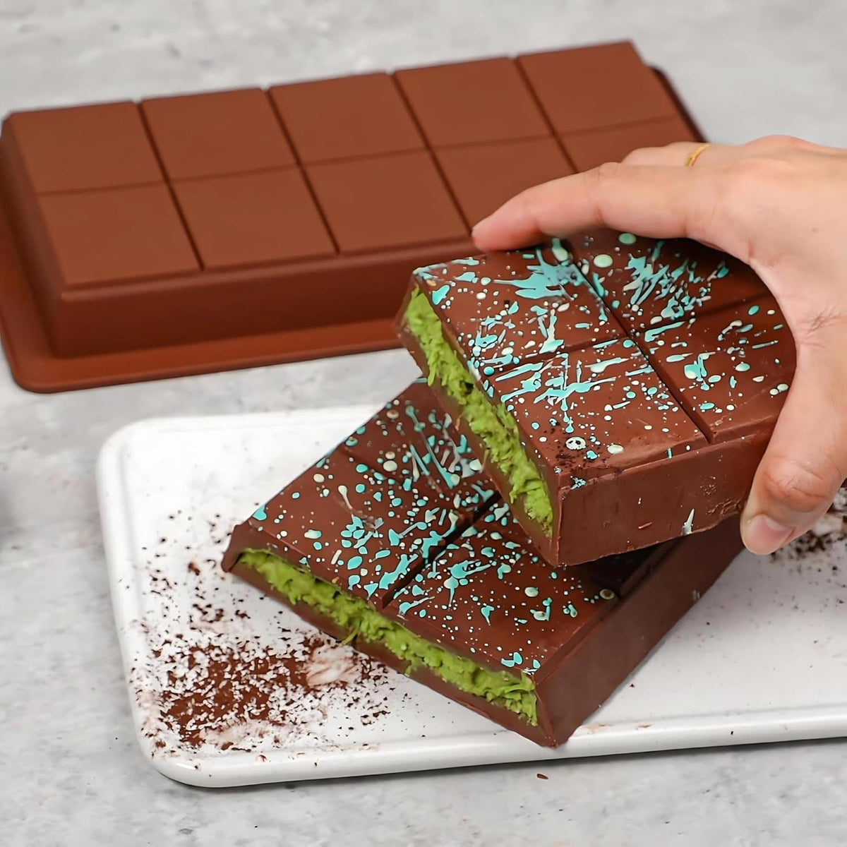 Large Rectangular Chocolate Bar Silicone Mold Chocolate Kunafa Candy Dessert Brownie