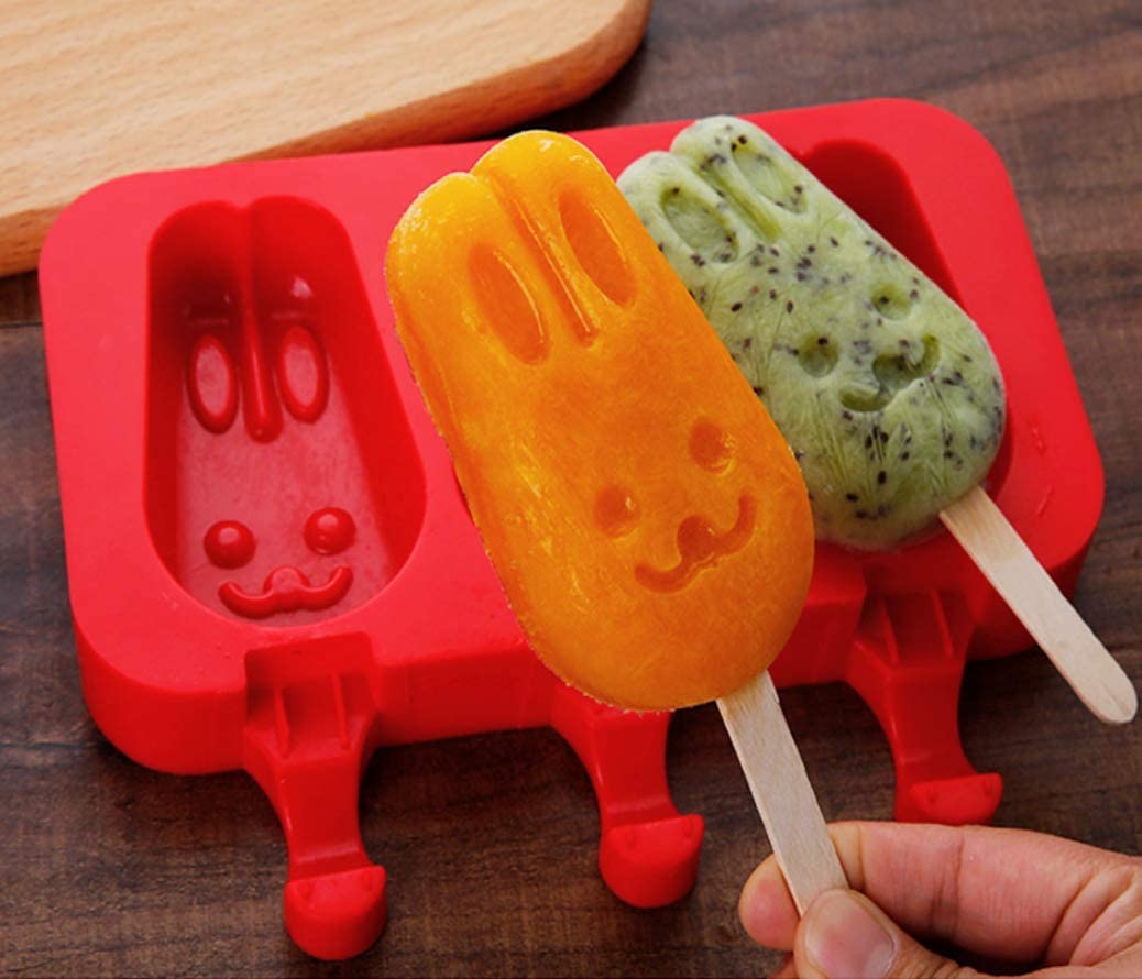 6 Cavity Bunny Popsicle Silicone Mold with Sticks for Ice Cream Cake Pops Chocolate Candy