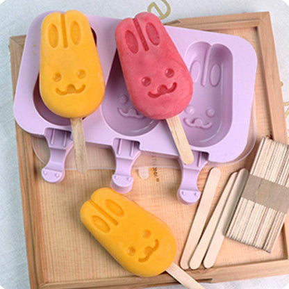6 Cavity Bunny Popsicle Silicone Mold with Sticks for Ice Cream Cake Pops Chocolate Candy