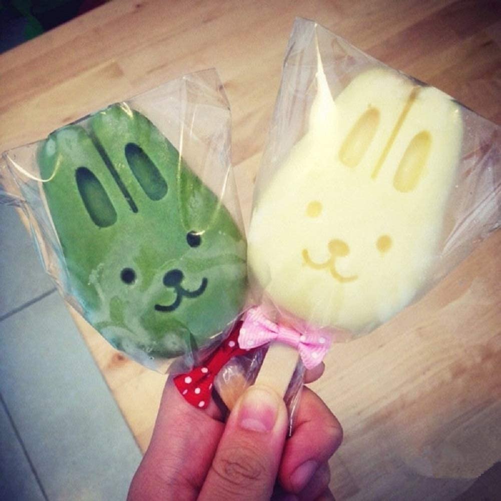 6 Cavity Bunny Popsicle Silicone Mold with Sticks for Ice Cream Cake Pops Chocolate Candy