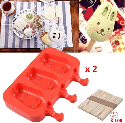 6 Cavity Bunny Popsicle Silicone Mold with Sticks for Ice Cream Cake Pops Chocolate Candy