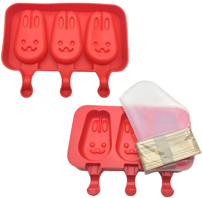 6 Cavity Bunny Popsicle Silicone Mold with Sticks for Ice Cream Cake Pops Chocolate Candy