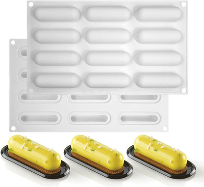 12 Cavity Mini Eclair Silicone Mould Chocolate, Pastry Jelly Pudding Ice Cream