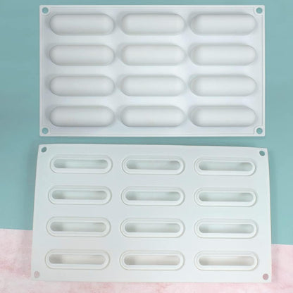12 Cavity Mini Eclair Silicone Mould Chocolate, Pastry Jelly Pudding Ice Cream