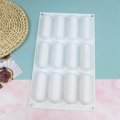 12 Cavity Mini Eclair Silicone Mould Chocolate, Pastry Jelly Pudding Ice Cream