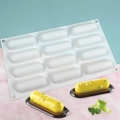 12 Cavity Mini Eclair Silicone Mould Chocolate, Pastry Jelly Pudding Ice Cream