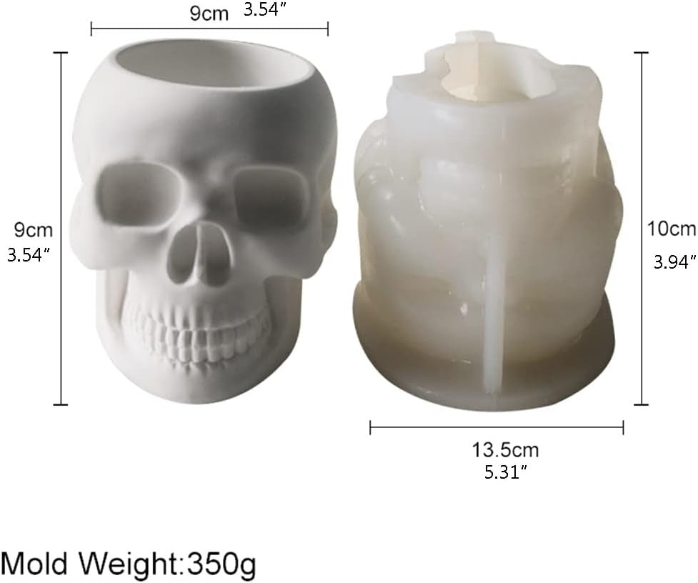 3D Skull Head Silicone Candle Mold DIY Candles Wax Soap Resin & Decorative Crafts (Large)