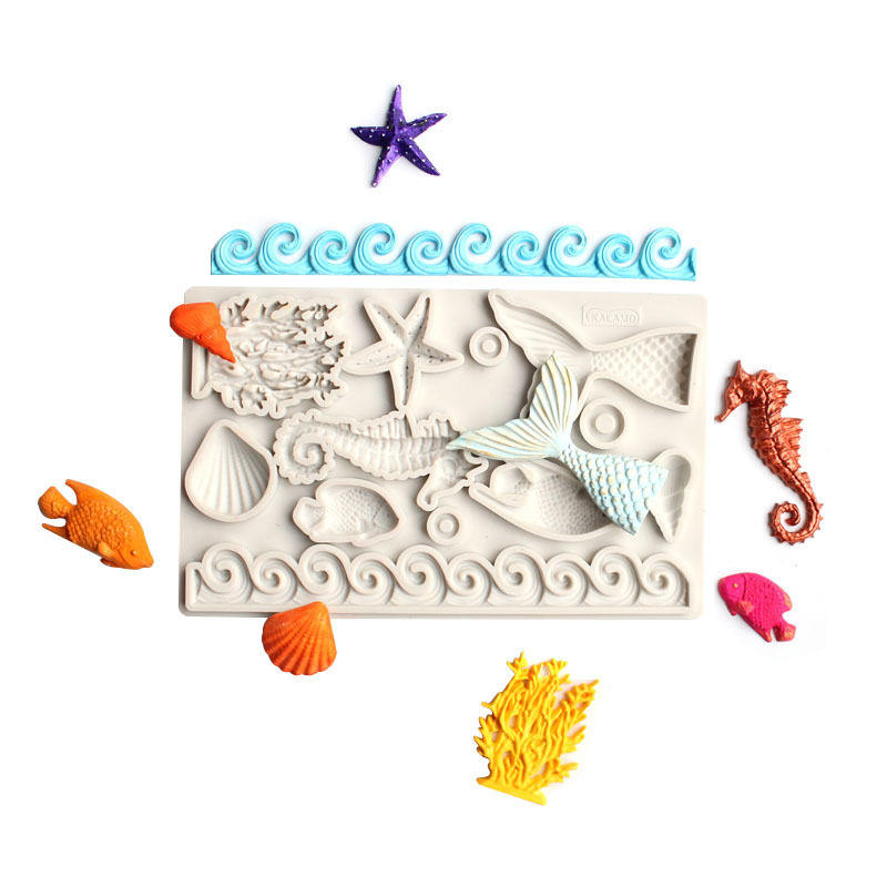 Sea Shell Seahorse Coral Fish Wave Silicone Fondant Mould Chocolate Candy