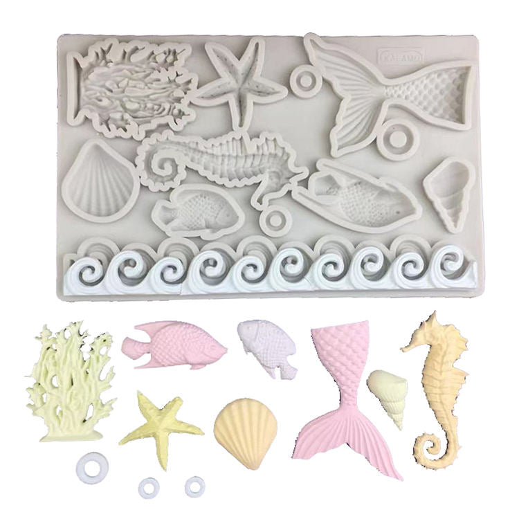 Sea Shell Seahorse Coral Fish Wave Silicone Fondant Mould Chocolate Candy