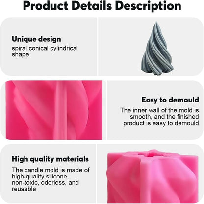 3D Conical Silicone Candle Mould, Spiral Cone Shape Silicone Candle Molds