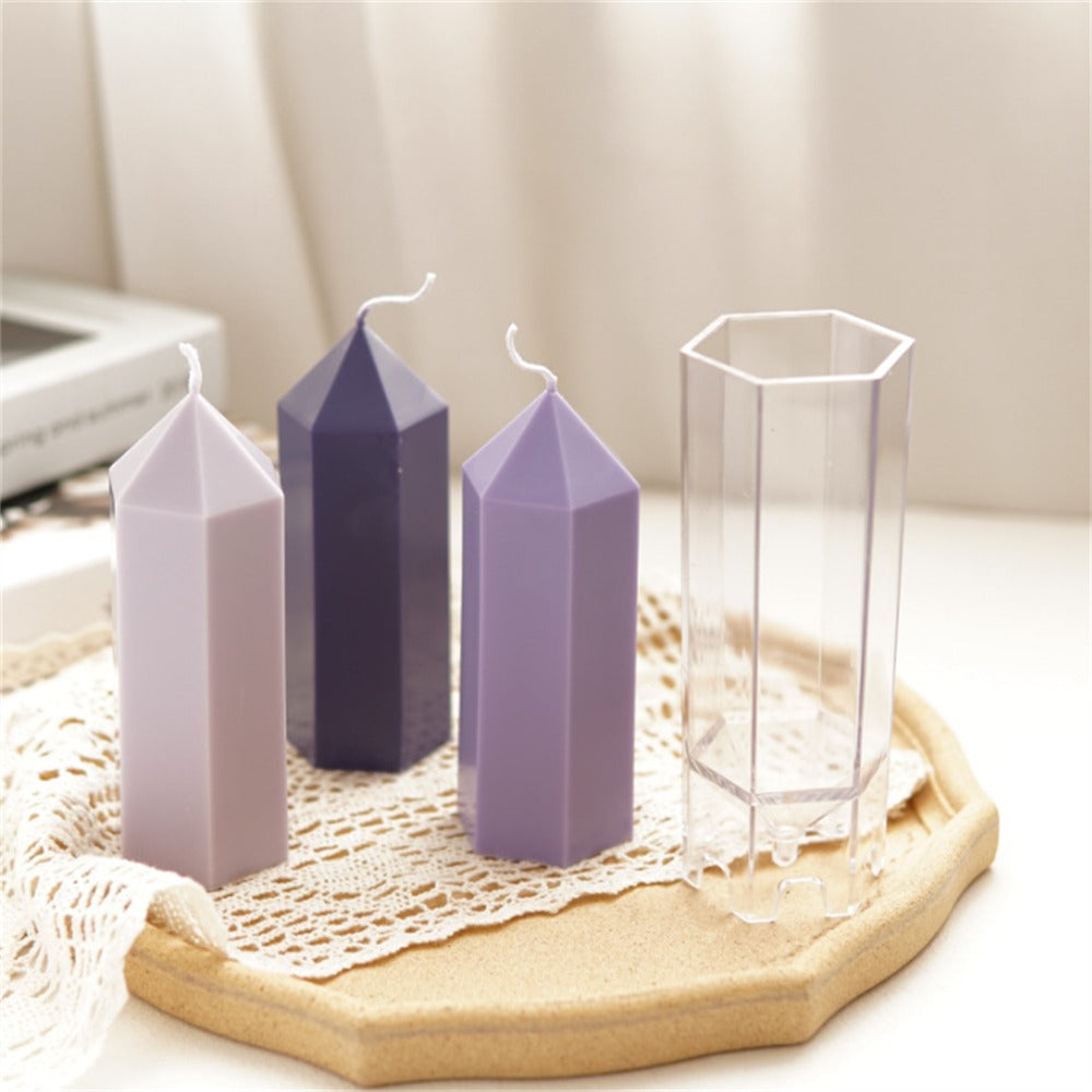 3D (6.6"x2.4"inch) Hexagon Pencil Pillar Candle Mould Polycarbonate Material P41