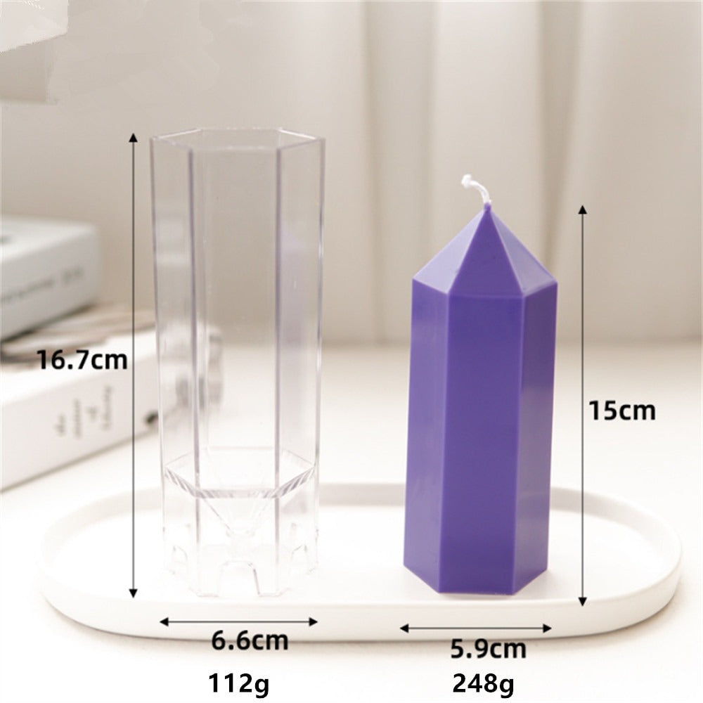 3D (6.6"x2.4"inch) Hexagon Pencil Pillar Candle Mould Polycarbonate Material P41