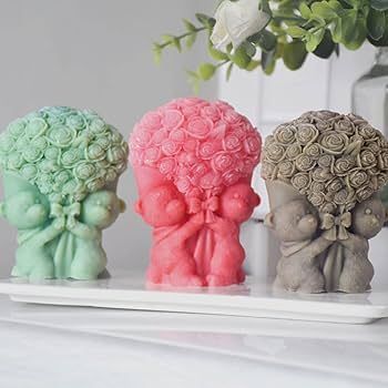 3D Teddy Bear Rose Bouquet Candle Mold  for DIY Candle Making & Handmade Gifts