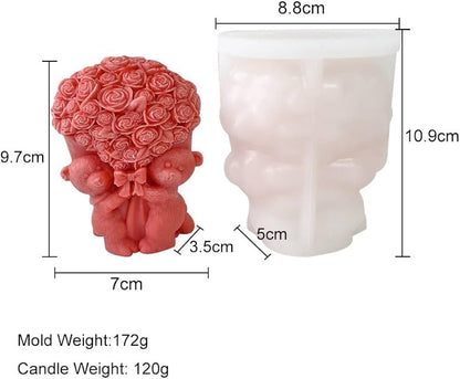 3D Teddy Bear Rose Bouquet Candle Mold  for DIY Candle Making & Handmade Gifts