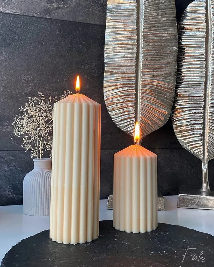 Ribbed Pillar Candle Silicone Mould for DIY Fluted Cylinder Decorative Candle Making (LARGE)