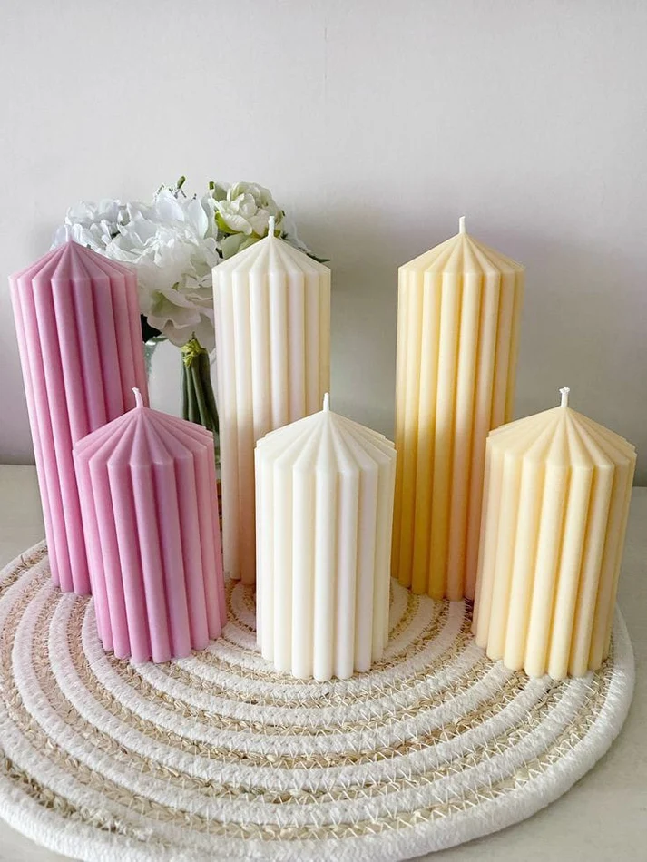 Ribbed Pillar Candle Silicone Mould for DIY Fluted Cylinder Decorative Candle Making (LARGE)