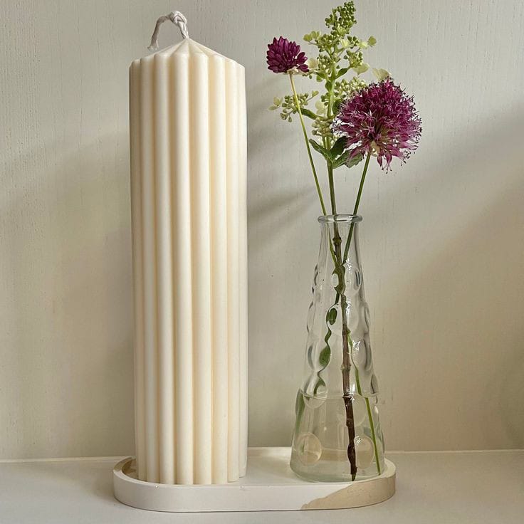 3D (8.9"x3.1"inch) Pencil Ribbed Line Tall Pillar Polycarbonate Candle Mold Structural Aesthetic P32