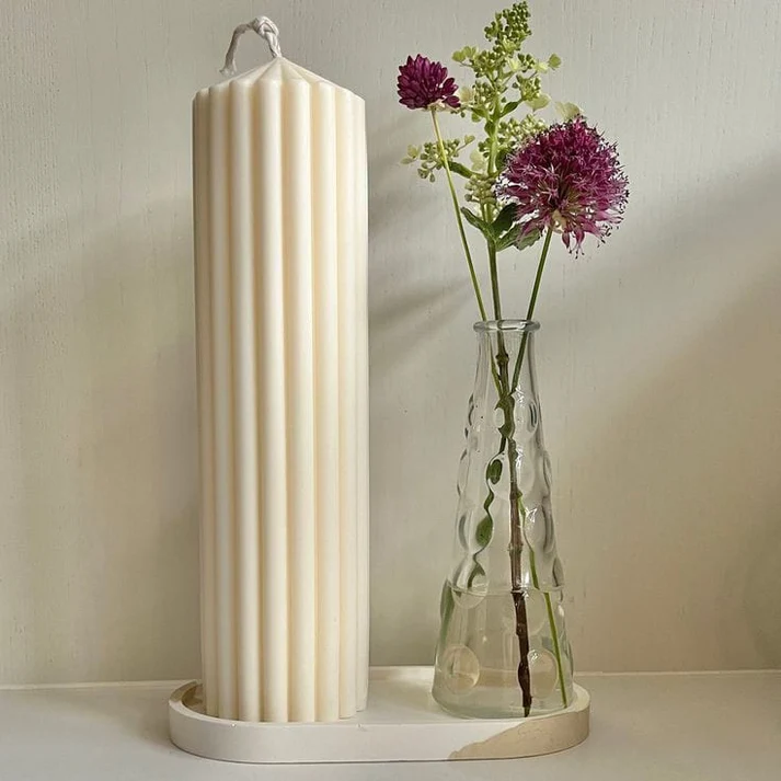 Ribbed Pillar Candle Silicone Mould for DIY Fluted Cylinder Decorative Candle Making (LARGE)